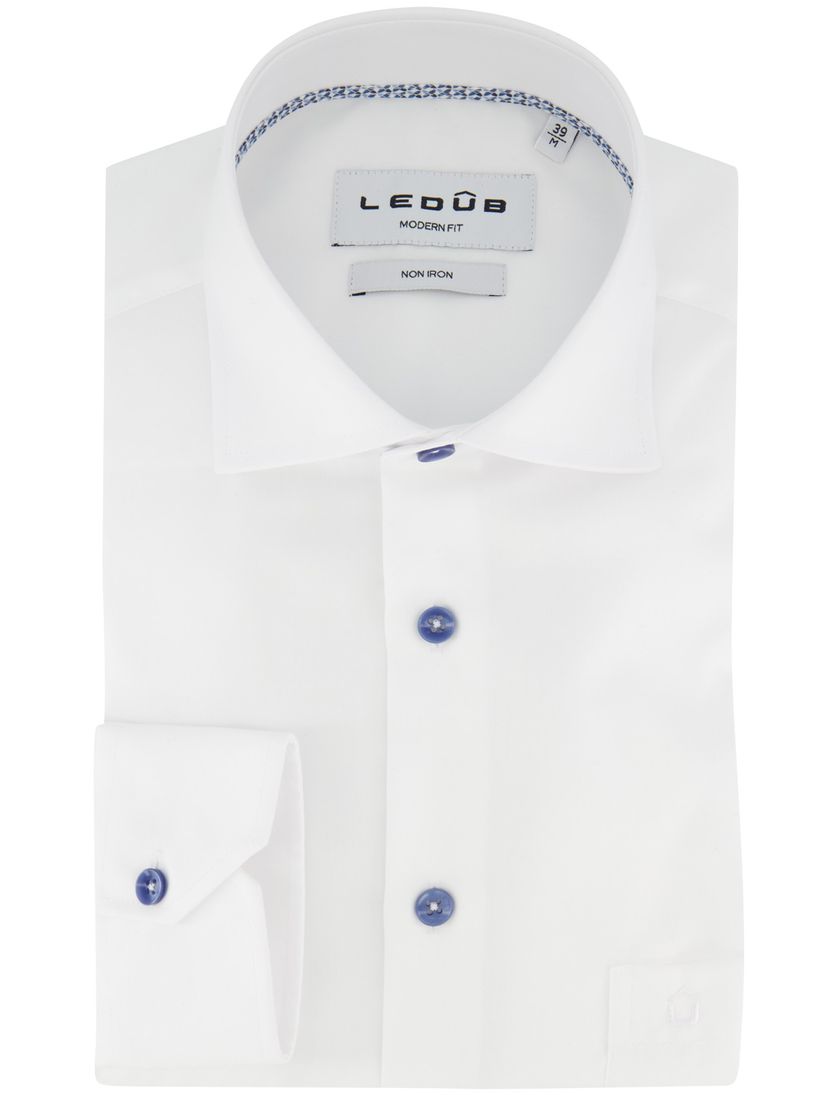 Overhemd wit Ledub Modern fit katoen wide spread
