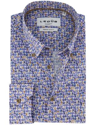 Ledub Ledub overhemd blauw geprint katoen button down