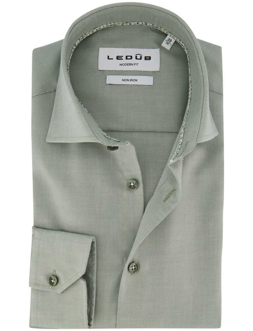 Overhemd groen Ledub Modern fit katoen effen groene knoop