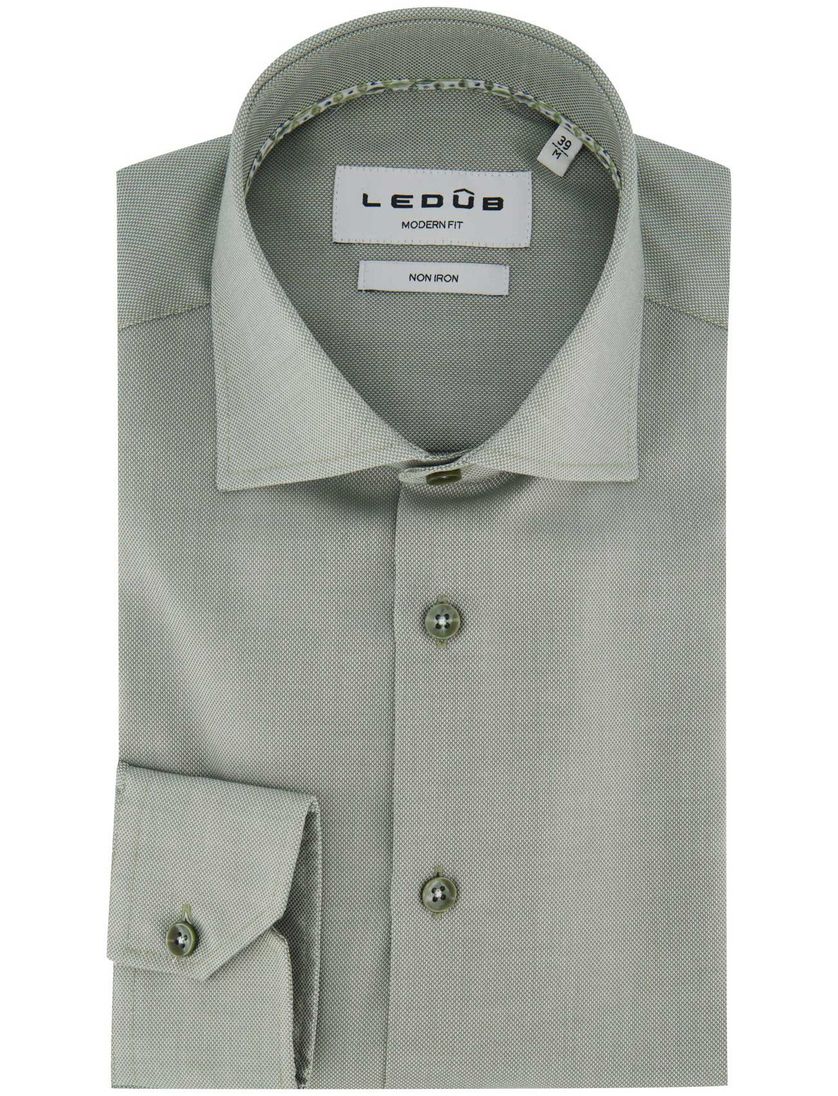 Overhemd groen Ledub Modern fit katoen effen groene knoop