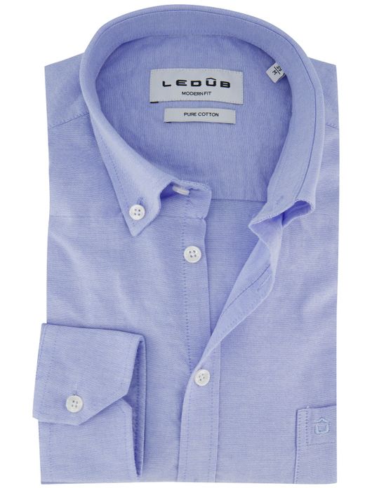 Ledub Overhemd lichtblauw button down katoen