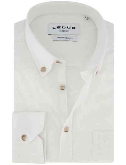 Ledub Witte linnen Ledub overhemd Modern Fit