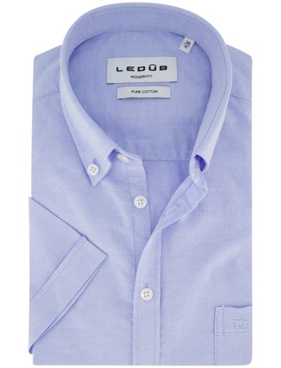 Ledub Lichtblauw overhemd Ledub katoen button-down collar witte knoop