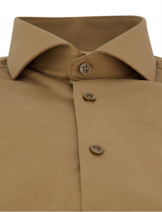 Ledub slim fit overhemd bruin cutaway boord jersey