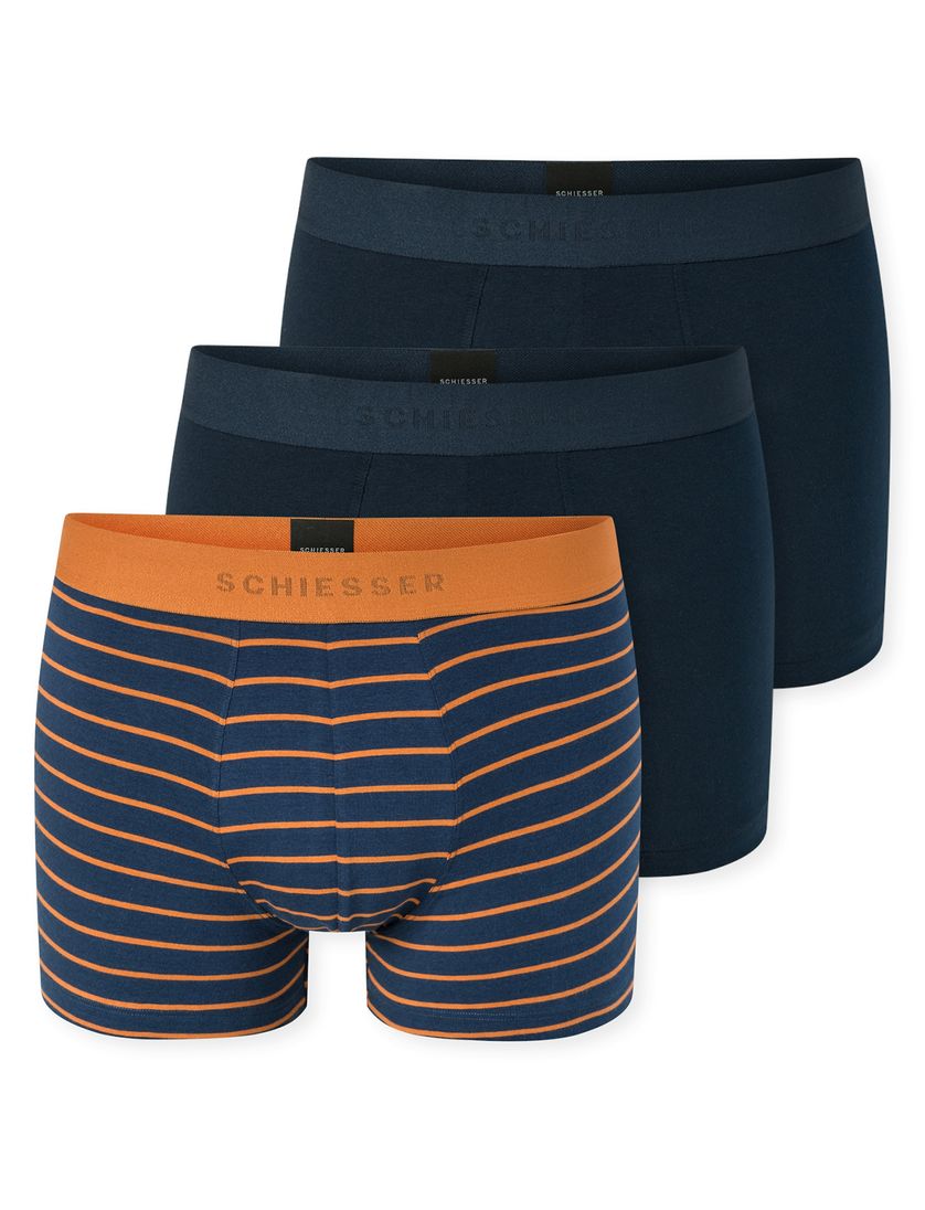 3-pack boxershorts Schiesser donkerblauw en oranje normale fit