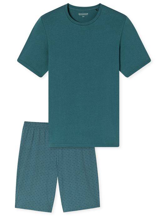 Schiesser shortama groen met printje