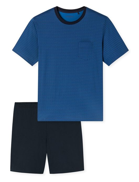 Schiesser shortama blauw met print