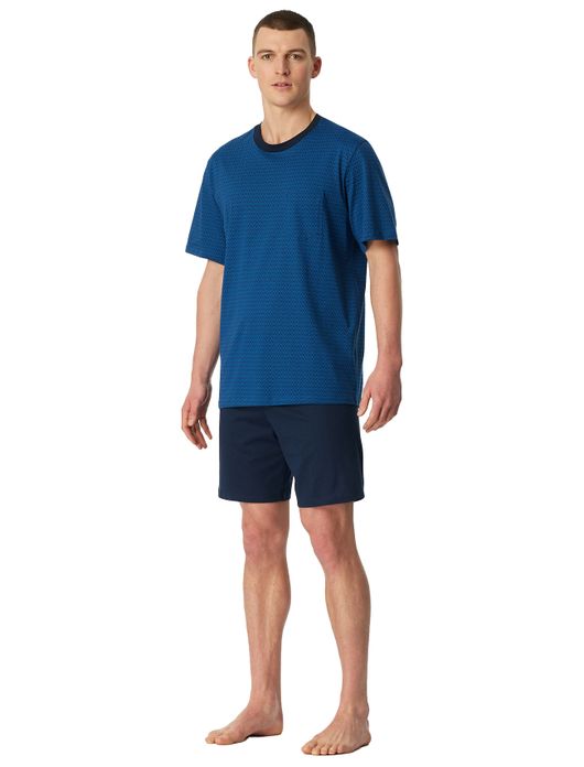 Schiesser shortama blauw met print