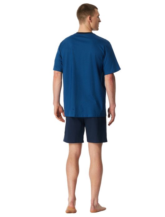 Schiesser shortama blauw met print