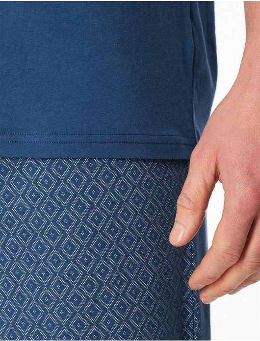 Schiesser shortama blauw dessin katoen ronde hals