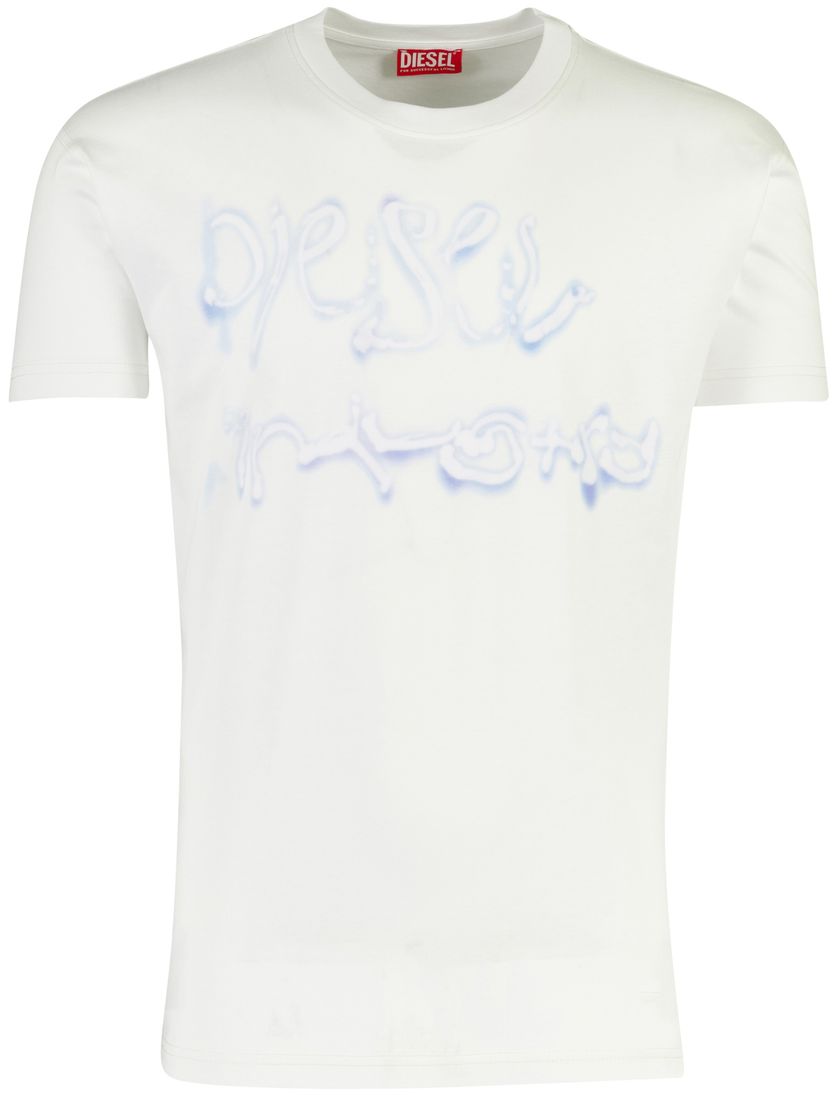 T-shirt wit Disel blauwe opdruk ronde hals
