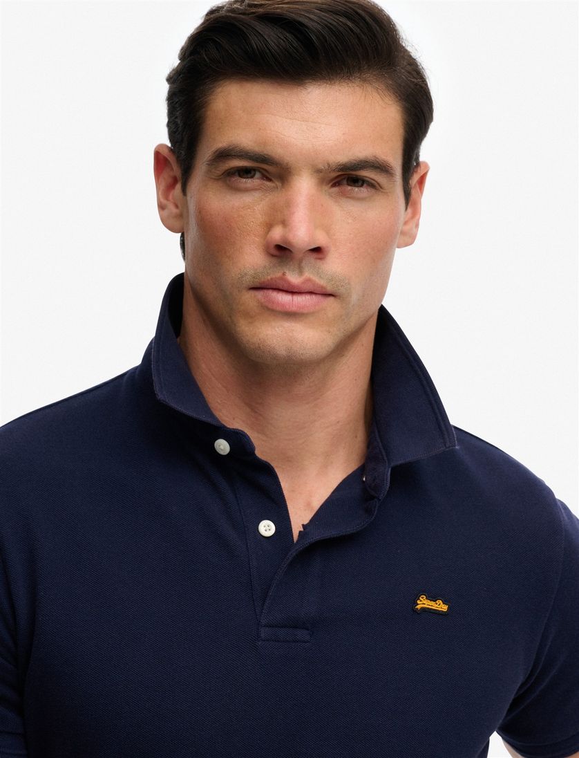 Korte mouw poloshirt Superdry donkerblauw katoen