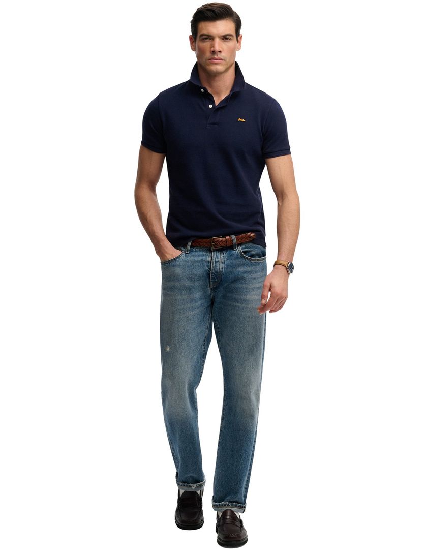 Korte mouw poloshirt Superdry donkerblauw katoen