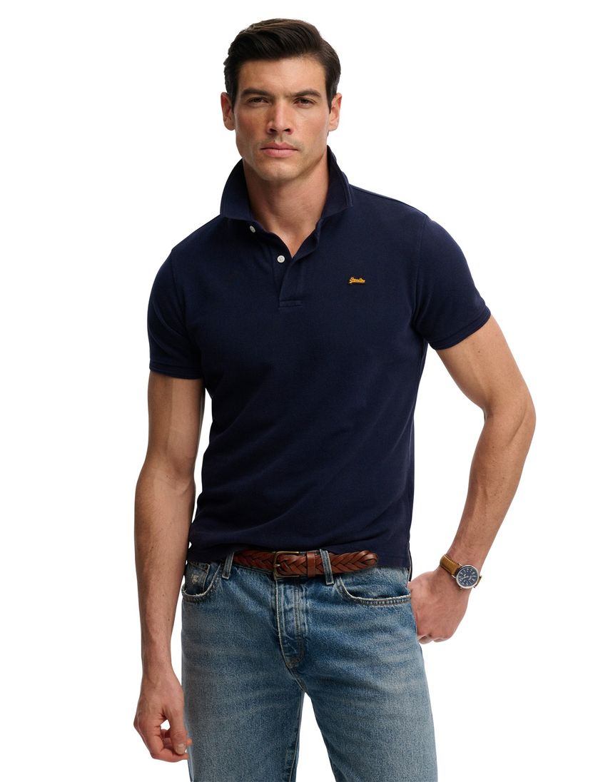 Korte mouw poloshirt Superdry donkerblauw katoen