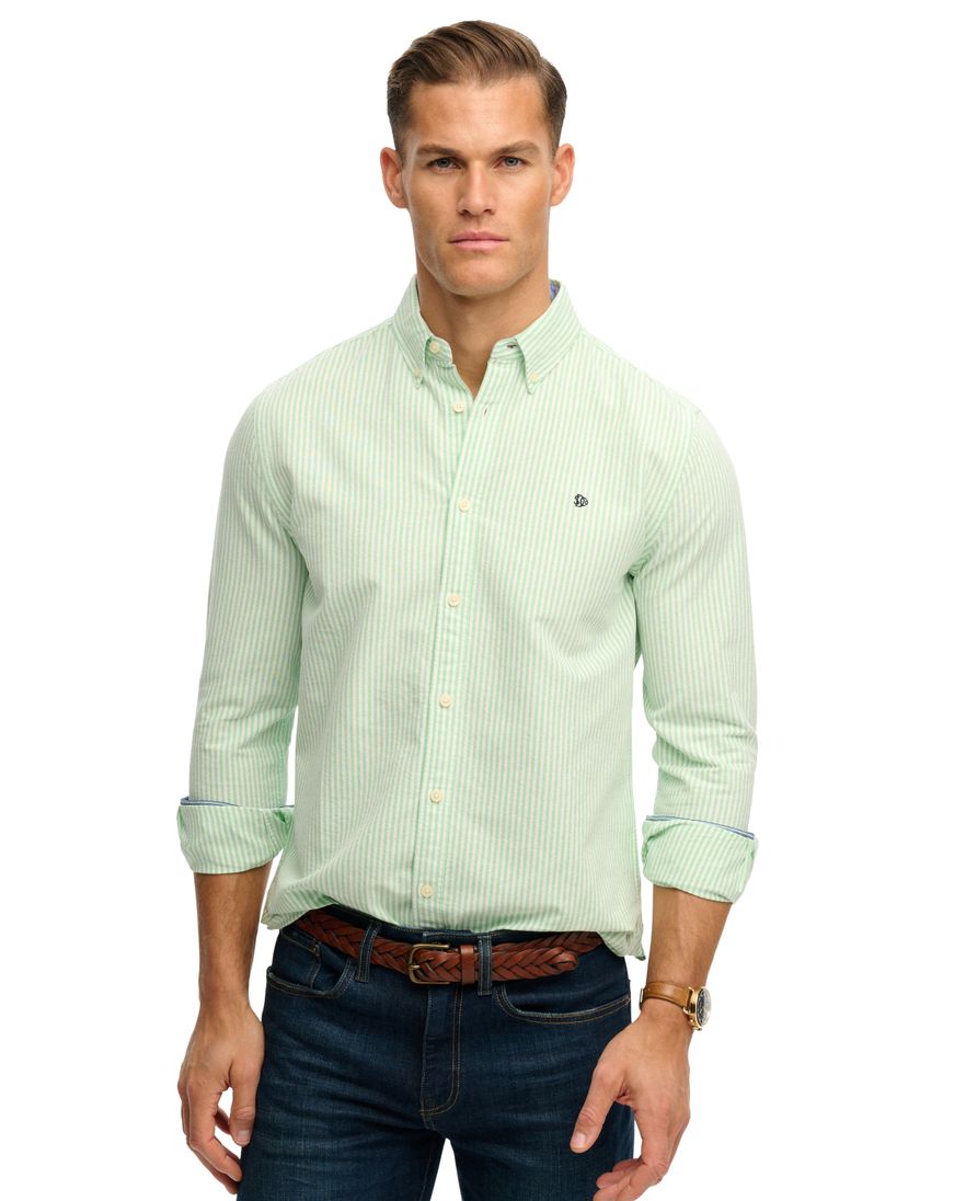 Groen overhemd gestreept wit slim fit Superdry