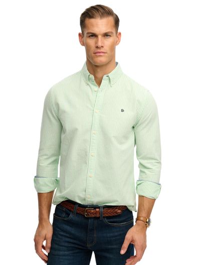 Superdry Overhemd Superdry groen wit streepjes slim fit