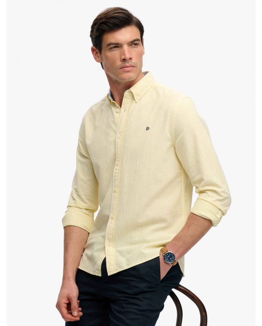 Geel overhemd gestreept slim fit Superdry
