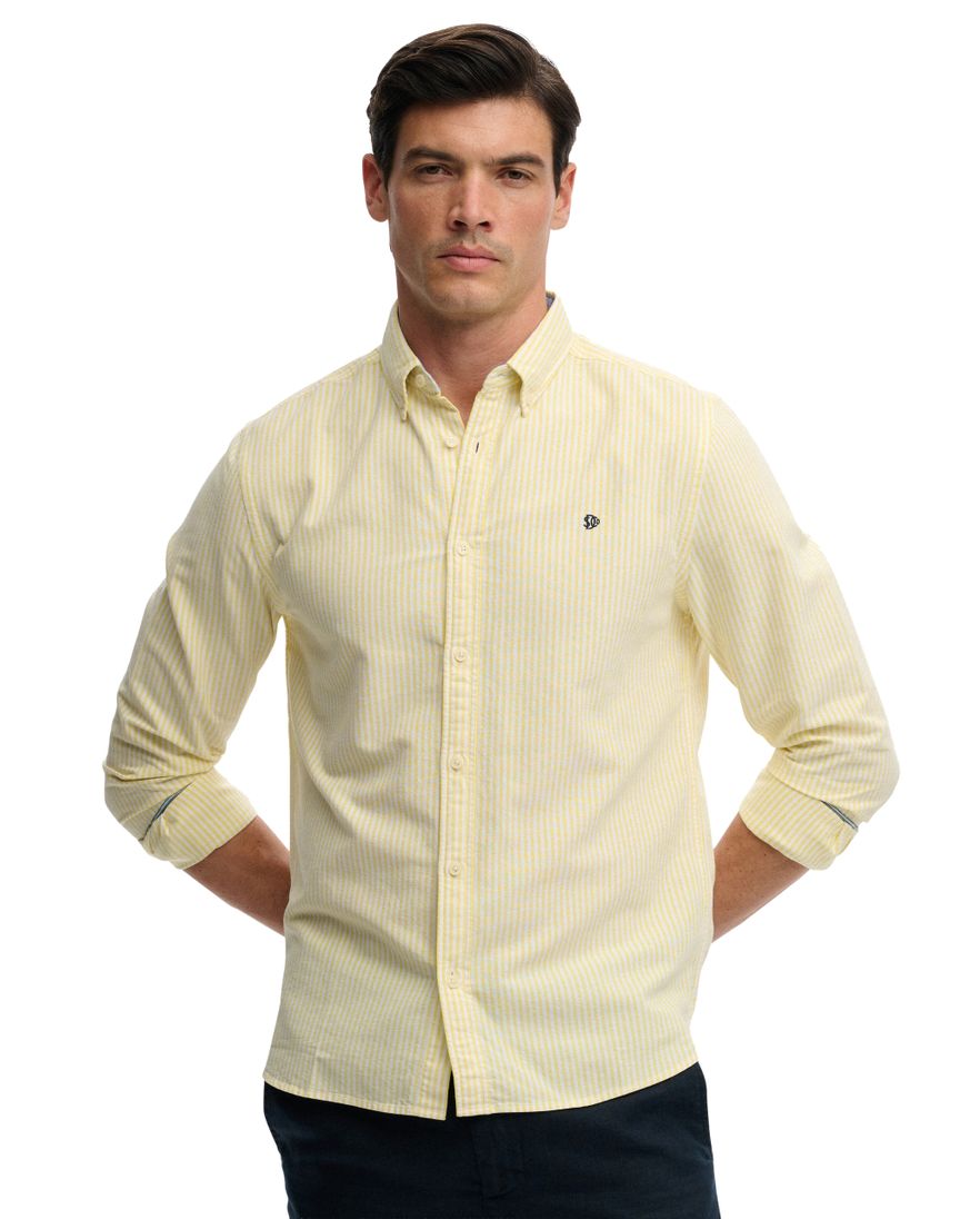 Geel overhemd gestreept slim fit Superdry