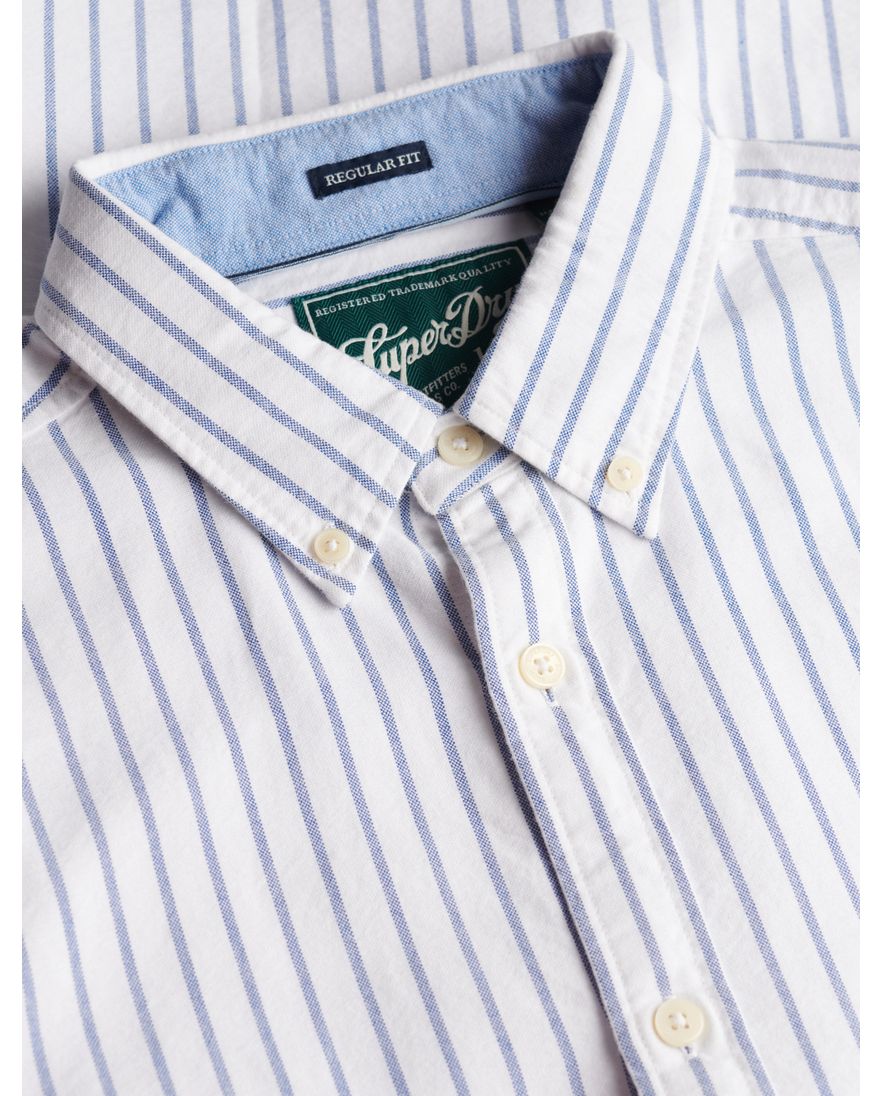 Blauw wit overhemd gestreept slim fit Superdry