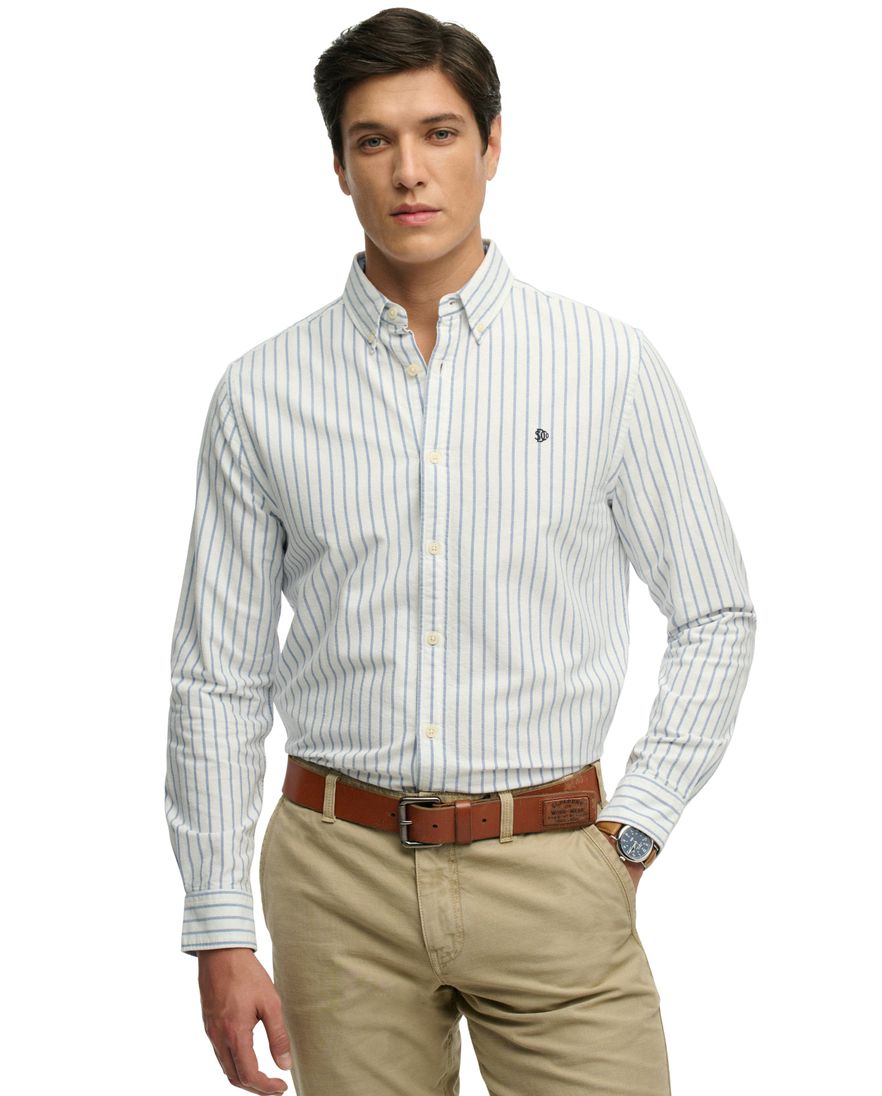 Blauw wit overhemd gestreept slim fit Superdry