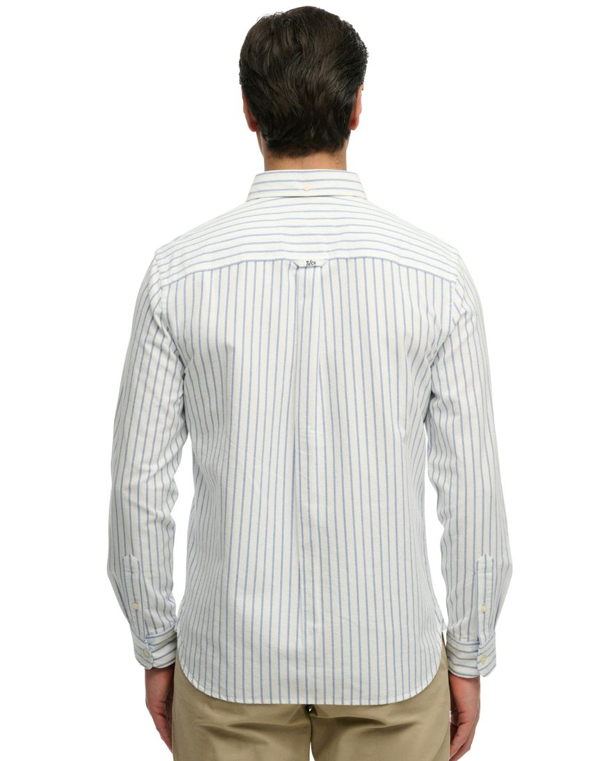 Blauw wit overhemd gestreept slim fit Superdry