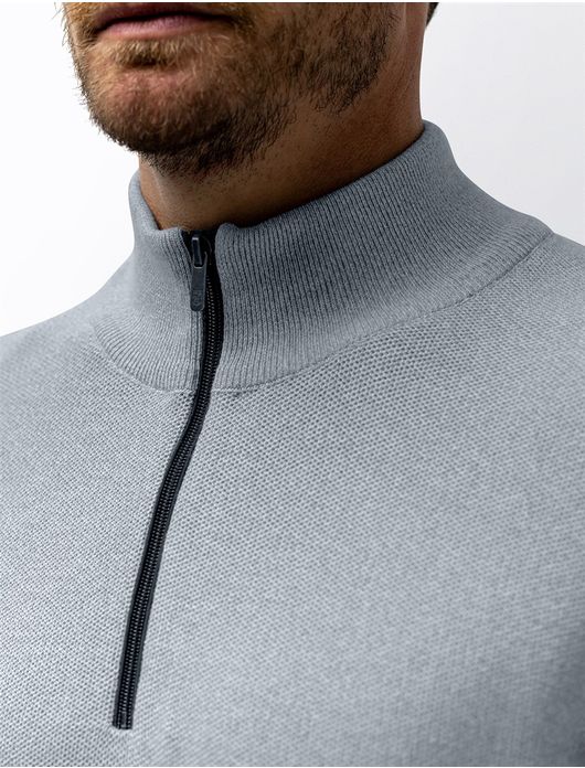 State of Art Regular fit half zip trui lichtblauw structuur