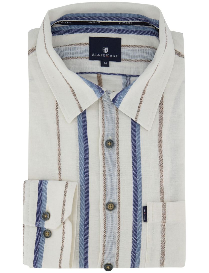 Overhemd wit met blauwe strepen State of Art Regular fit linnen