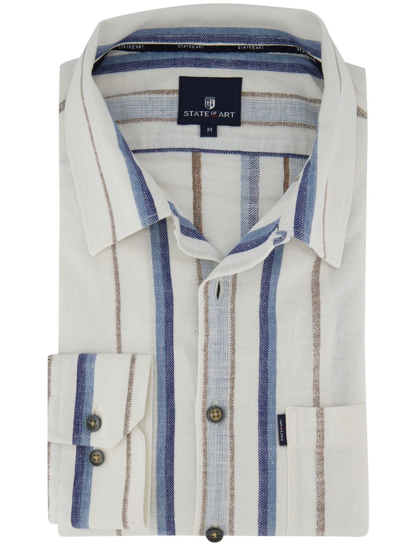 Overhemd wit met blauwe strepen State of Art Regular fit linnen