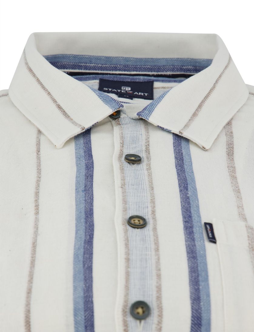 Overhemd wit met blauwe strepen State of Art Regular fit linnen