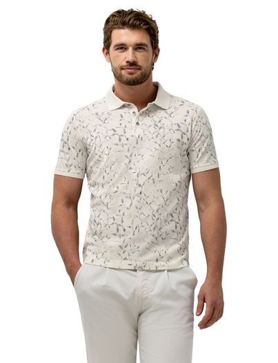 State of Art Poloshirt State of Art crème print plantjes pique normale fit