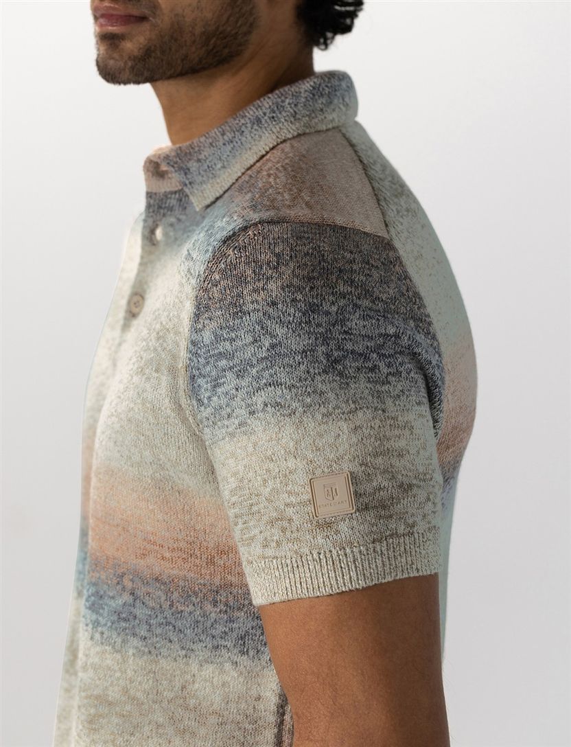 Beige poloshirt State of Art Regular Fit streep gebreid