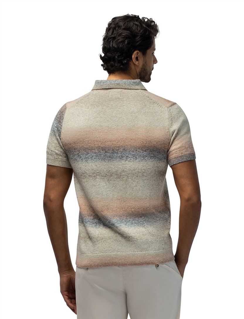 Beige poloshirt State of Art Regular Fit streep gebreid