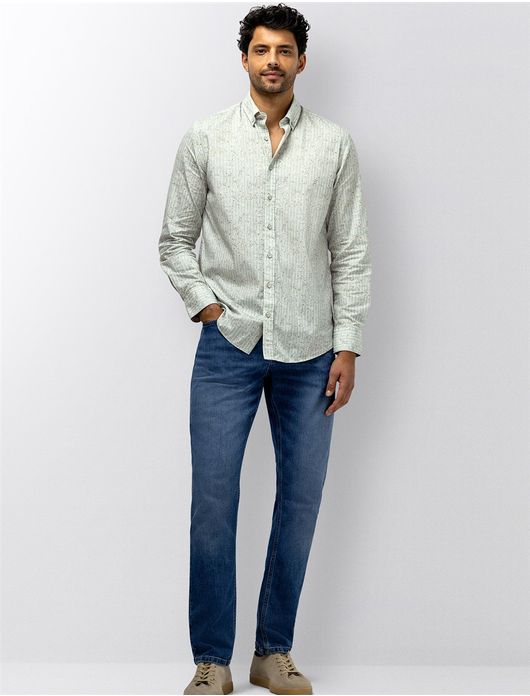 State of Art overhemd lichtgroen geprint wijde fit