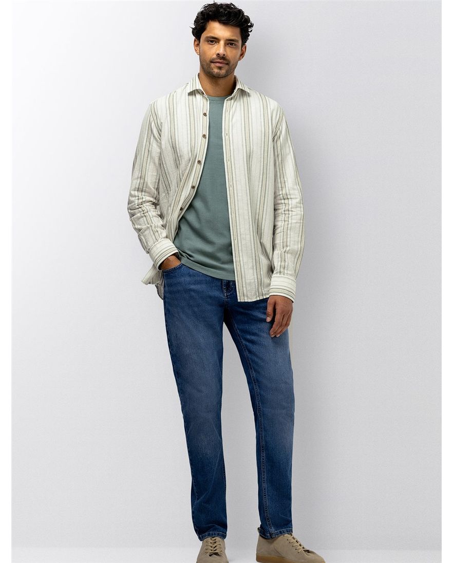 Crème overhemd State of Art gestreept wijde fit