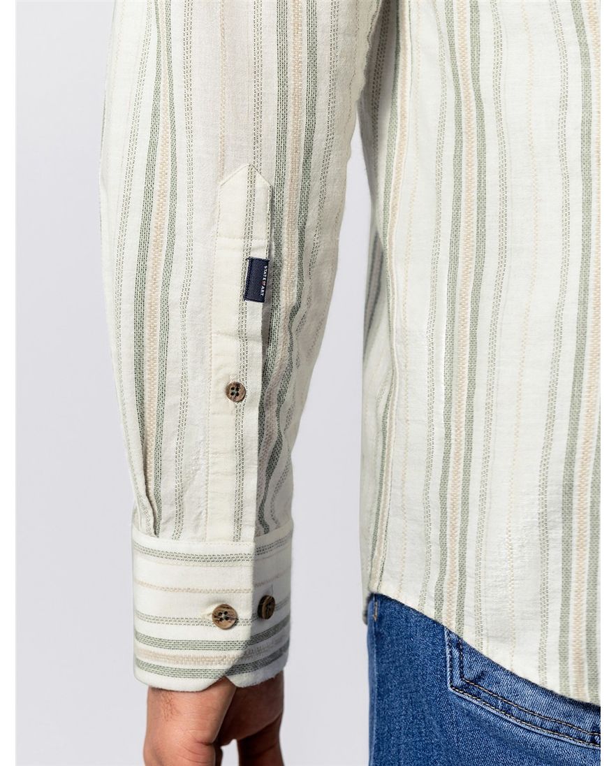 Crème overhemd State of Art gestreept wijde fit