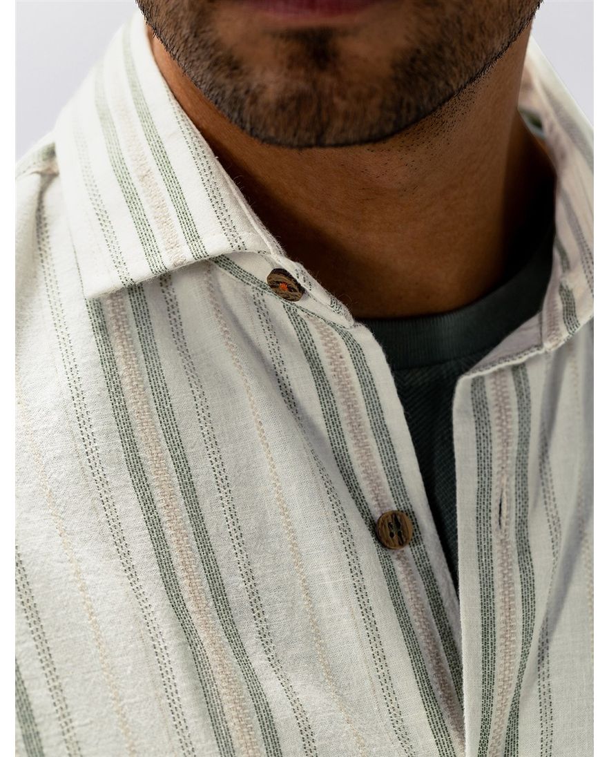 Crème overhemd State of Art gestreept wijde fit