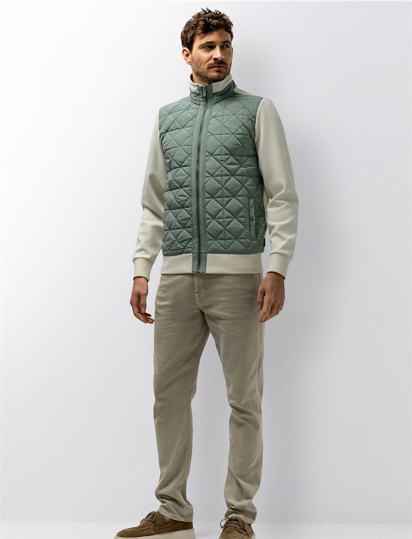 Vest State of Art beige groen normale fit rits