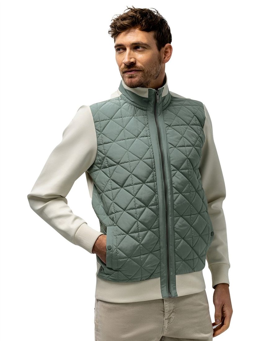 Vest State of Art beige groen normale fit rits