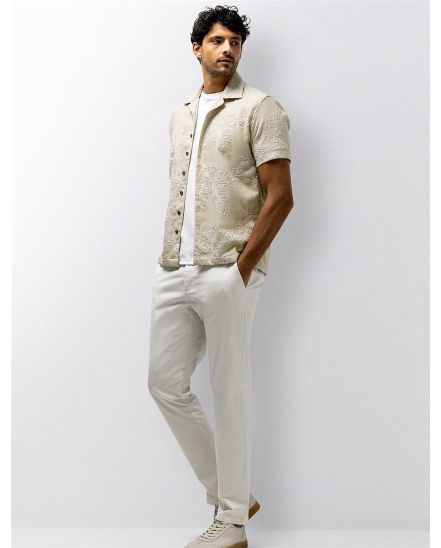 Beige overhemd State of Art geprint wijde fit