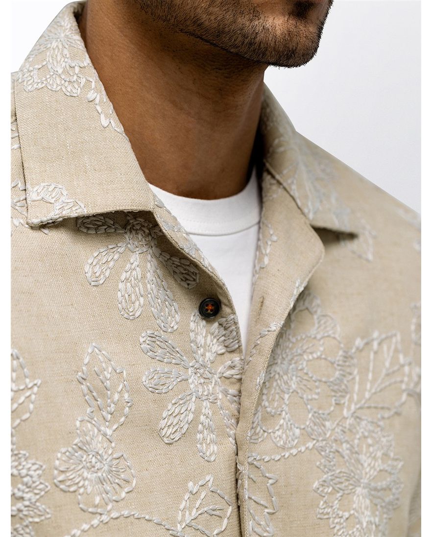 Beige overhemd State of Art geprint wijde fit