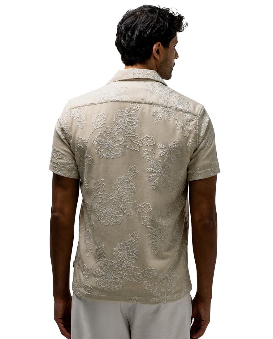 Beige overhemd State of Art geprint wijde fit