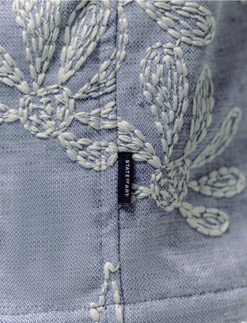 Overhemd State of Art blauw geborduurde bloemen