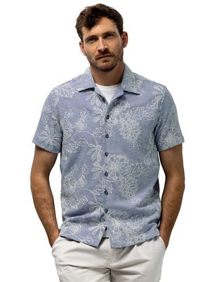 State of Art Blauw overhemd State of Art geprint bloemen wijde fit