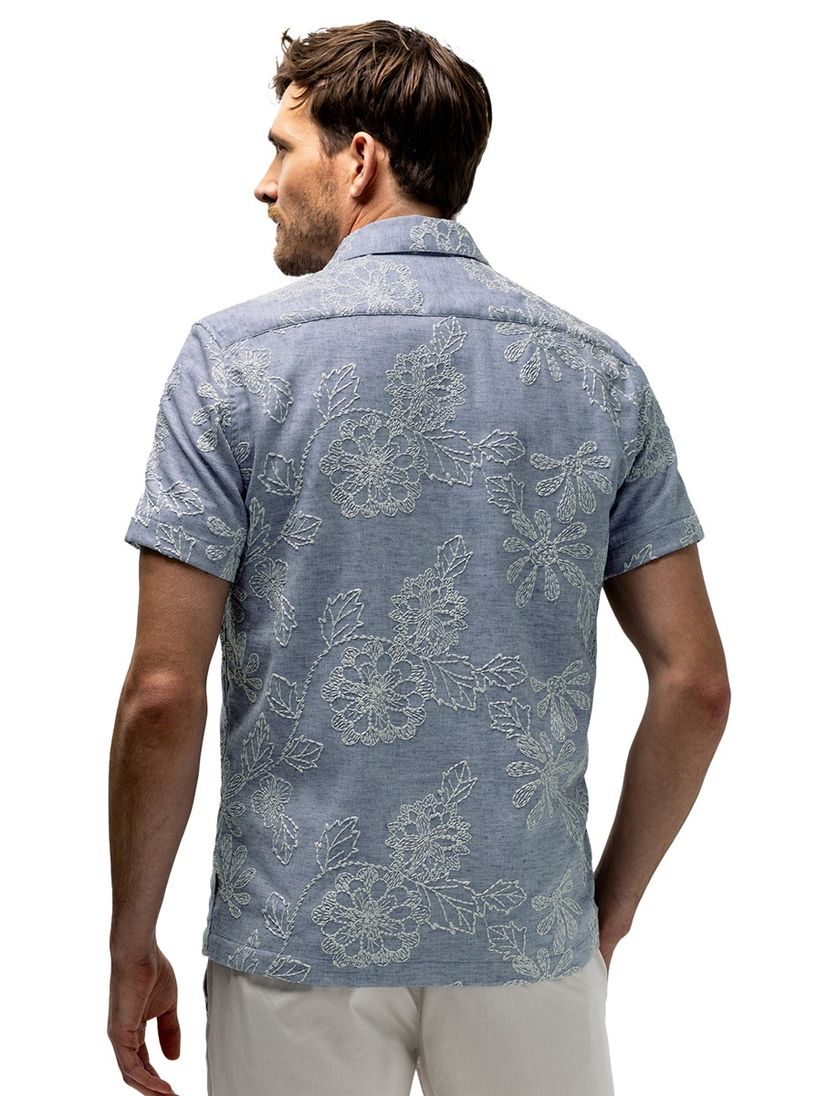 Overhemd State of Art blauw geborduurde bloemen