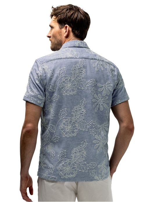 State of Art overhemd blauw bloemen geborduurd