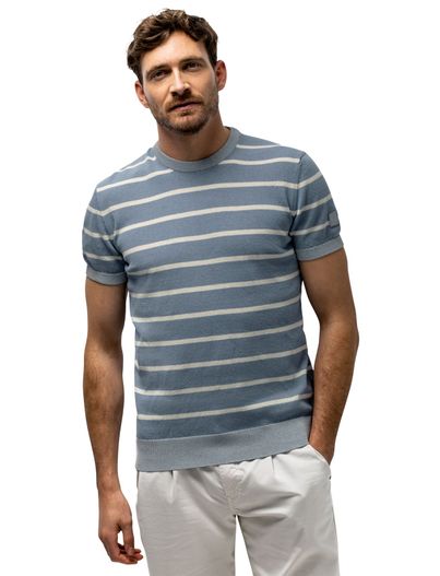 State of Art T-shirt State of Art blauw gestreept met boord