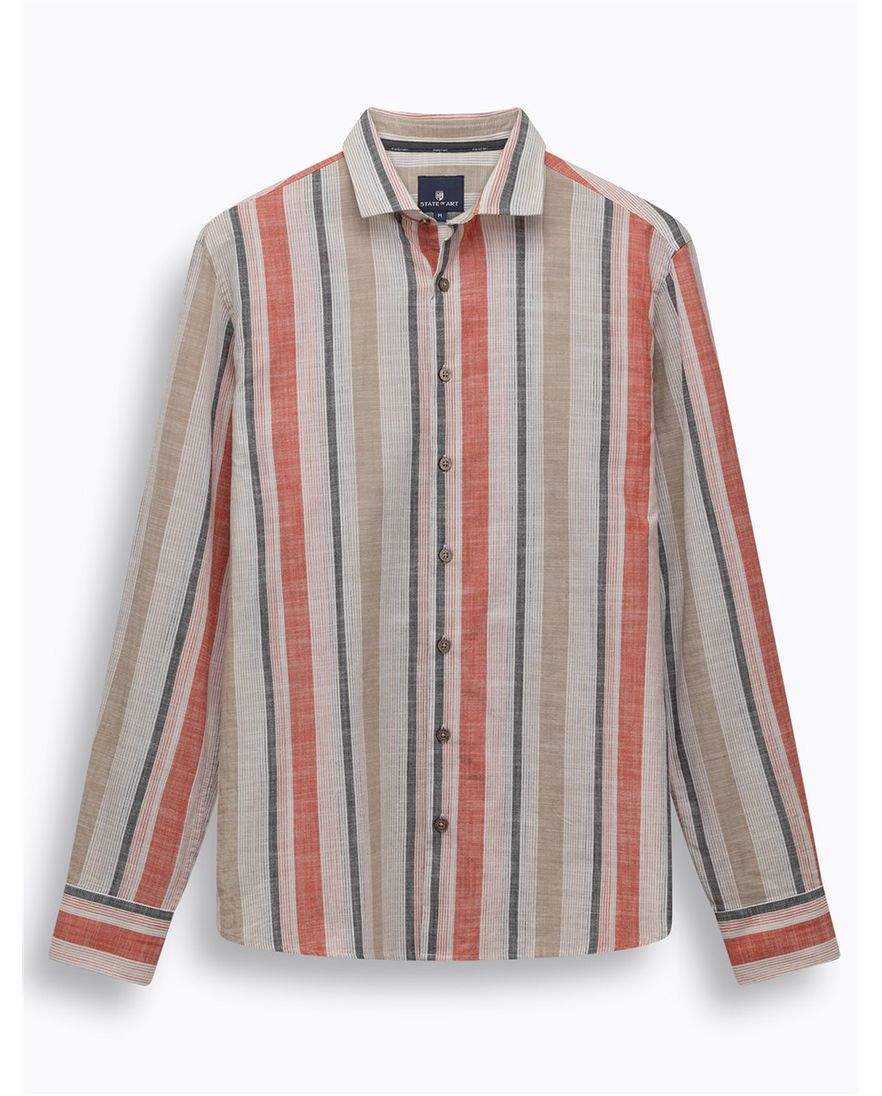 Rood overhemd gestreept State of Art geen borstzak