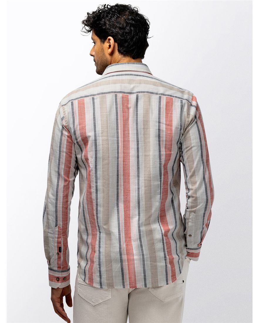 Rood overhemd gestreept State of Art geen borstzak