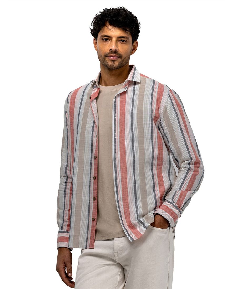 Rood overhemd gestreept State of Art geen borstzak