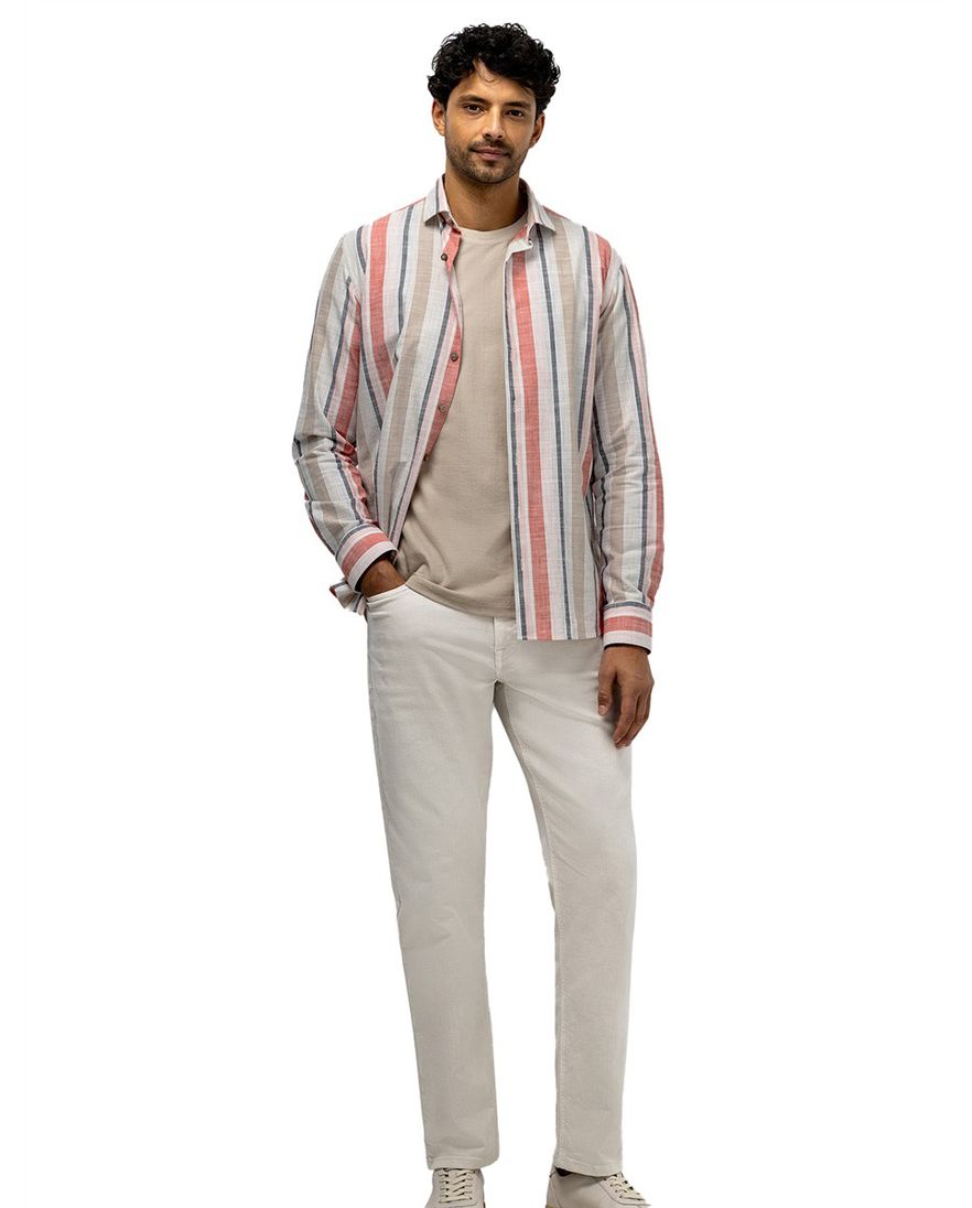 Rood overhemd gestreept State of Art geen borstzak